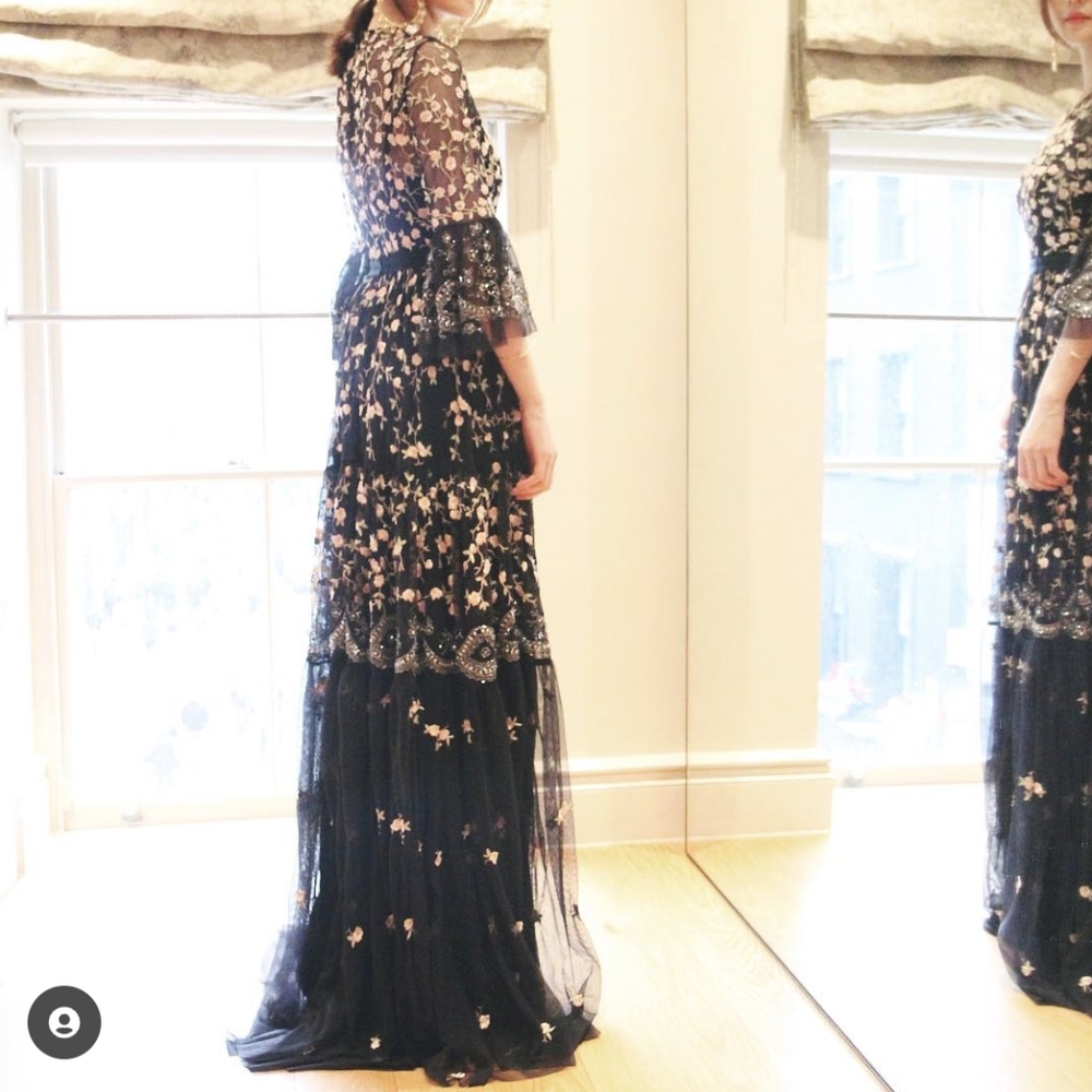 Needle & Thread Black Floral Embroidered Maxi Dress